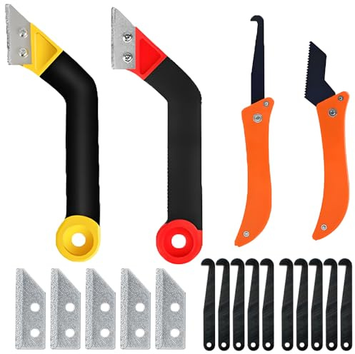 19 Pcs Pro Grout Removal Tool Set, Tile Grout Hand Saw & Angled Grouting Rake with 15 Pcs Replacement Blades & Hooks, Tile Gap Cleaning Tool for Home Repair Tiles Maintenance