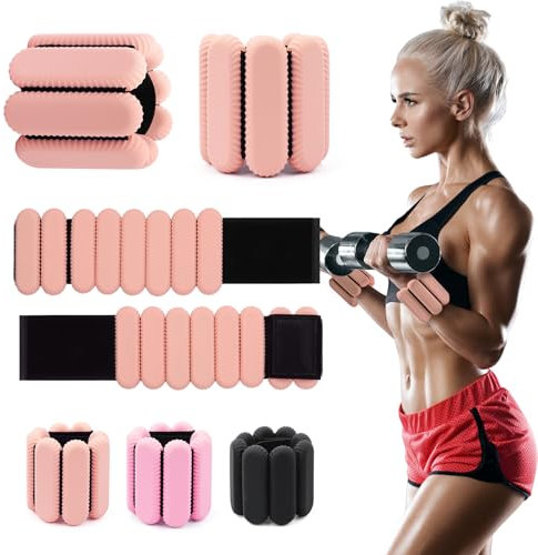 Wrist & Ankle Weights for Women, Wearable Strong Arm & Leg Weights Set of 2(1Lbs Each), Adjustable Ankle Weights for Walking, Yoga, Dance, Barre,Gym,Exercise,Pilates,Walking Running (Flesh pink)