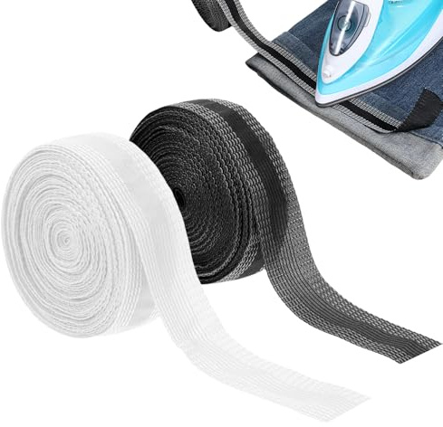 Qiuruoo 2 Stück 10m*25mm Saumband Zum Aufbügeln waschfest，Nahtband Zum Aufbügeln，Zum Bügeln von Textilien wie Hosen und Gardinen, Gardinen Kürzen Ohne Nähen,Hose Kürzen Ohne Nähen(Schwarz + Weiß)