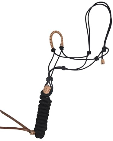 HORSHER EQUINE Premium Braided Rope Halter with Lead Rope for Horses, Durable Hand-Tied Adjustable Nylon Horse Headcollar with Knots for Trail Riding & Equestrian Western Tack - Beige