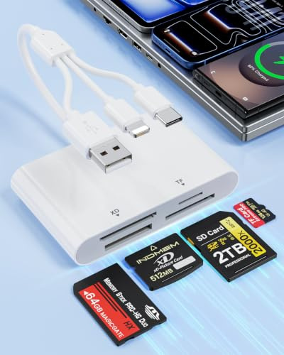 Lector de Tarjetas Memory Stick Pro Duo Adaptador para Tarjetas SD/TF/MS/XD | USB-C/USB-A/Lightning Memory Stick Pro Duo Reader,4 en 1 Lector Tarjetas SD,Adaptador Tarjeta XD para iPhone/iPad/PC/Android