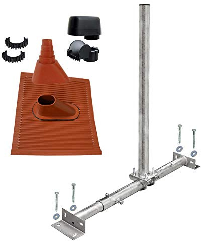 Premium X Basic X100-48F Dachsparrenhalter Satellitenschüssel Montage Set Sparrenhalter feuerverzinkt 1m Mast ALU SAT Ziegel rot Mastkappe
