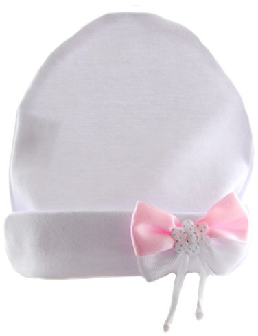 La Bortini Baby Mütze Mützchen Cap Mit Schleife Weiß Baumwolle (KU 40-42cm.)