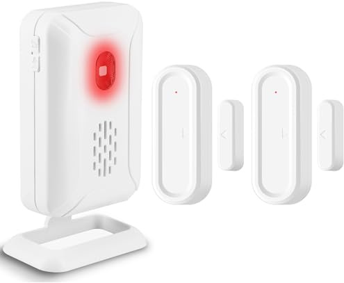 GREENCYCLE Door Open Alarm with Portable Receiver,Wireless Battery Operated Door Alarm,Wireless Door Chime,600ft Range,36 Chimes,4 Adjustable Volume Mute Mode,for Home/Office/Store(1Receiver+2Sensors)