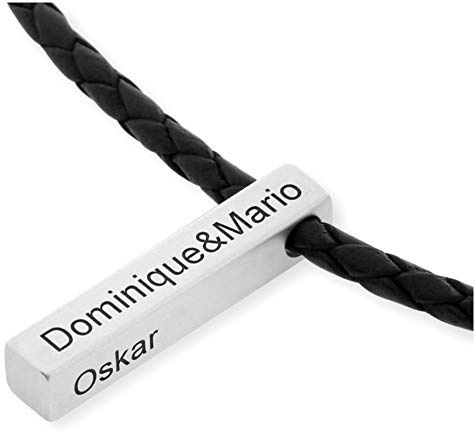 Herren Lederkette Gravur 925 Silber Schmuck Männerschmuck Kette * Koordinatenschmuck * Geschenk Mann * Männerkette personalisiert Namenskette Herren Halskette Silberbarren | HANDMADE IN GERMANY