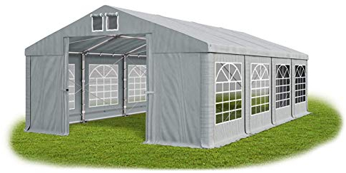 Das Company Partyzelt 5x8m wasserdicht grau Zelt Dachplane modular 580g/m² PVC ganzjährig stahlseile Gartenzelt Winter Plus MS/SD