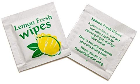 Wet Wipes 150 x Fresh Lemon Scented Handy Wet Wipes Individually Wrapped Antibacterial Tissue Paper Napkin Sachets - Takeaway Travel Friendly Multi Purpose Party Face Camping Food Tissue