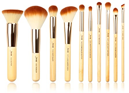 Jessup Pinselset Bambus Make Up Pinsel 10 Stück Makeup Brushes Gesichtpinsel Augenpinsel Foundation Puder Lidschatten Highlighter Concealer Blush Contour Eyeliner Synthetisches Haar T136