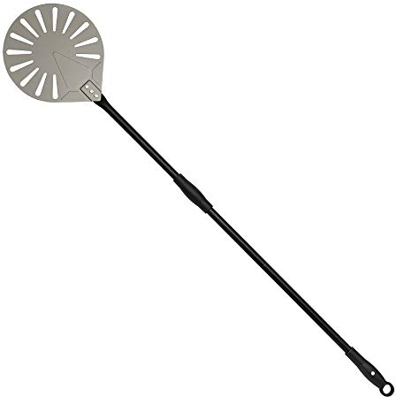 Karboby Perforierte Pizzaschaufel Aus Hart Eloxiertes Aluminium 23 cm/ 9 Zoll Pizzawender Runder Pizzaschieber mit Langem Abnehmbarem Griff, 120cm Gesamtlänger Metall Pizzaheber für Pizzaofen