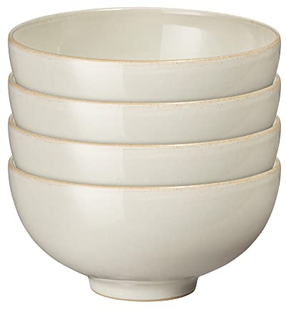 Denby - Linen Cream White Rice Bowls Set of 2 - Dishwasher Microwave Safe Crockery - Ceramic Stoneware Tableware Natural Tones