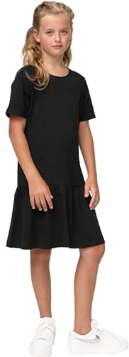 Urban Classics Mädchen Kleid Girls Valance Tee Dress, Sommer Volantkleid für Mädchen, Kurzarm, Black, 158/164