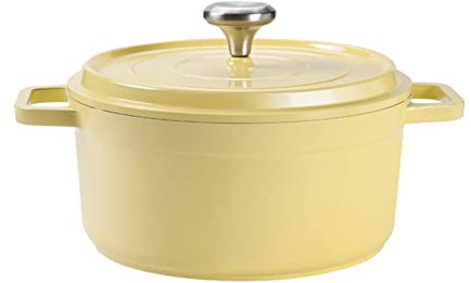 Cast Aluminium Induction-Safe Non-Stick Casserole Dish with Lid - 4.6 Litre Lightweight Casserole Dish, Aluminium Pot Dutch Oven, Casserole Pot with Handles Yellow 24cm