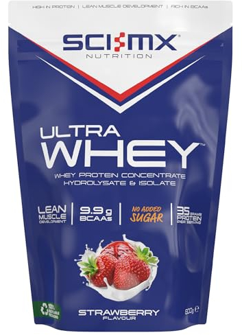 SCI-MX Ultra Whey Protein Muscle Building & Recovery Protein Powder With Naturally Occurring Glutamine & Amino Acids - Strawberry Flavour - 800G - 18 SERVINGS