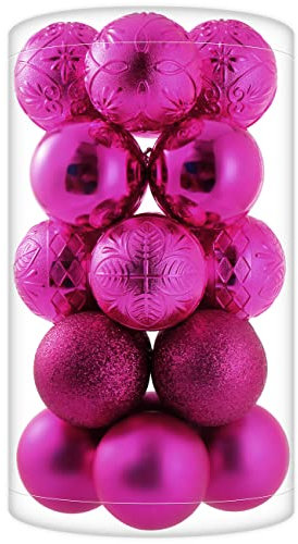 20ct Fuchsia Pink Christmas Ball Ornaments Shatterproof Plastic Christmas Tree Decorations for Xmas Party Home Office Holiday Decor -Large Size (3.15, 80mm)