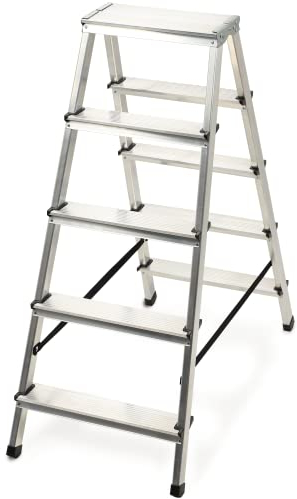 KADAX Folding Step Ladder, 5 Step Aluminium Ladder with Non-Slip Feet, Load Capacity up to 125 kg, Versatile Household Ladder for Indoor and Outdoor Use