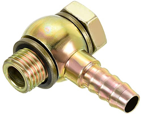 PATIKIL Hose Barb Fitting Elbow 10mm Barbed M14x1.5 Male Thread, Steel Pipe Adapter Connector for Air Water Fuel Oil, Gold