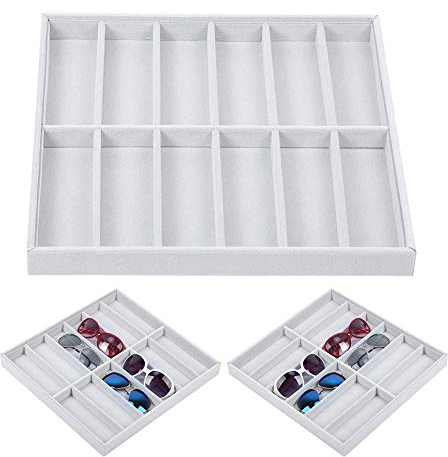 Vetrina per occhiale, vassoio portaoggetti, custodia impilabile in velluto per gioielli, 12 griglie per occhiali da vista