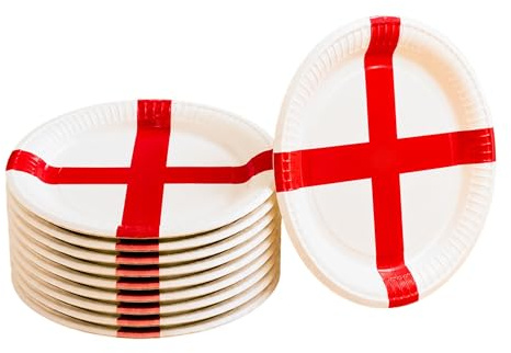 SHATCHI 10Pcs England St George Paper Plates for FIFA 2026 World Cup Football Parties – 23cm Disposable Tableware Supplies for Pub Sporting Events, Garden Parties and Street Celebrations