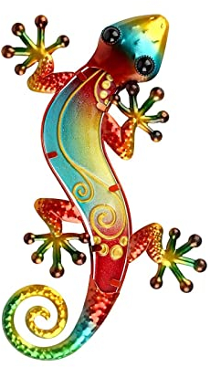 Dexlyn Metall Gecko Gartendeko,Wanddekoration Eidechse Skulptur Hängende 20×40cm Rot