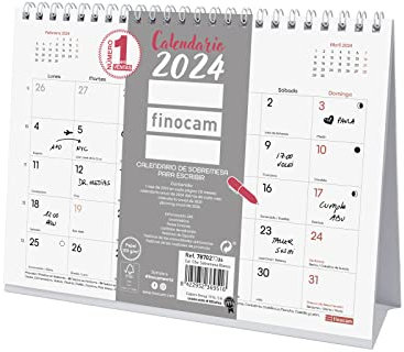 Finocam - Calendario 2024 Chic de Sobremesa para Escribir Enero 2024 - Diciembre 2024 (12 meses) Blanco Español