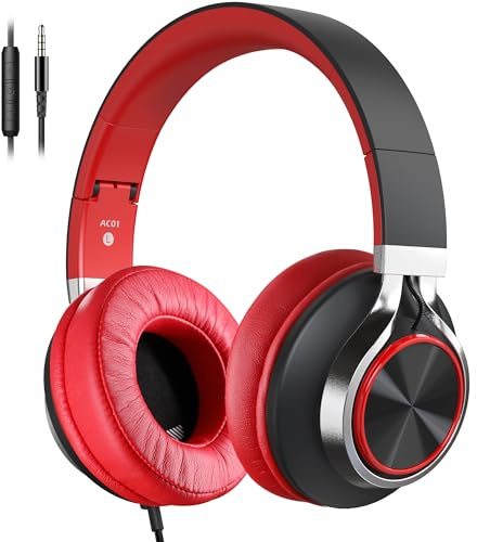 COOSII AC01 Over Ear Headphones Wired with Mic Volume Control, 3.5mm Jack