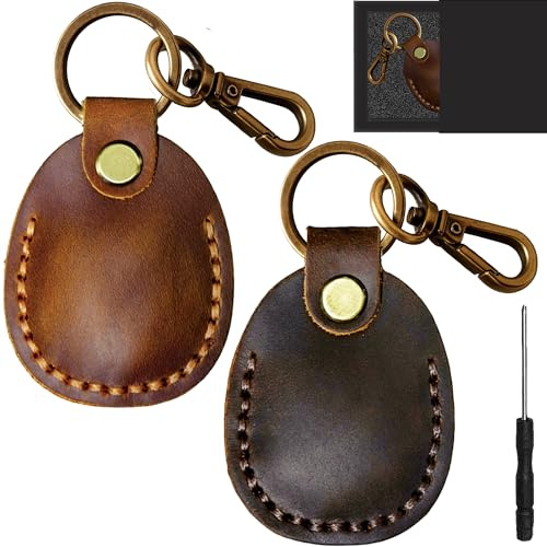 2er Pack schlüsselanhänger Leder Echtleder Hülle Anhänger für Apple AirTag | [Sicher halten] [Anti-Lost Design] [Kratzer und Schlagbeständig] für Airtag hülle für Schlüssel, Koffer, Hundehalsband