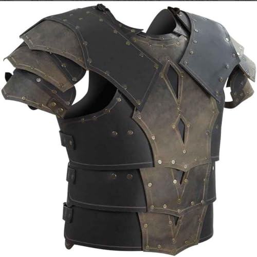 RAHBI Mittelalterliche Krieger PU Leder Brustpanzer Ritter Ritter Ritter Rüstung verstellbar Krieger Kostüm Brustpanzer für Halloween Cosplay (Schwarz)
