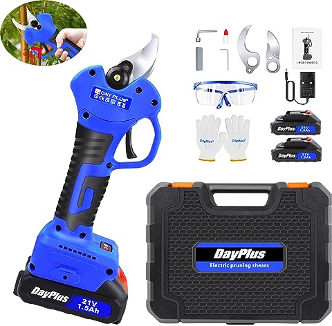 21V Electric Secateurs Pruners Cordless Hedge Trimmers 2 Rechargeable Lithium Batteries Full Charge-Use 1300 Cuts Portable Handheld Pruning Shears Easy Operation for Woman,Old People 25MM (1 inch)