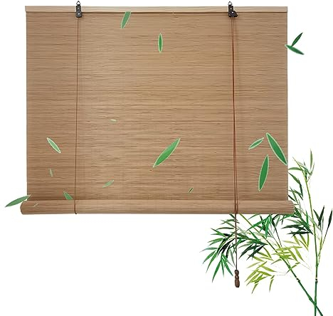 Privacy Protection Retro Bamboo Blinds 50x120cm, Blackout Roller Blinds with Lift 60x160cm, Natural Bamboo Roll up Shades Customizable 140x180cm, For Windows/Patio/Porch/Indoor/Outdoor