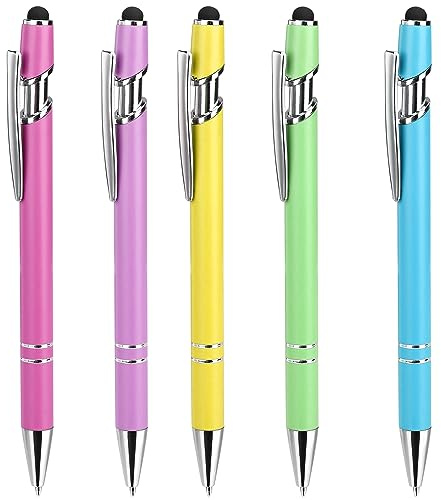 ENLACE Kulspetspenna svart hög kvalitet kulspetspenna set 5 stycken, metallkulspetspenna ergonomisk penna med pekpenna, kulspetspenna svart bläck för kontor och hushåll skoltillbehör