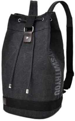Großer Rucksack mit Kordelzug, Outdoor-Sport-Beuteltasche mit Kordelzug, verstellbarer Reise-Rucksack aus Segeltuch für Damen und Herren (Black,S)
