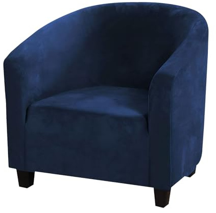 Mingfuxin Velvet Tub Chair Slipcover, High Stretch Club Chair Covers Washable Armchair Sofa Couch Covers Slipcovers Furniture Protectors for Dining Living Room Office(Navy Blue, Velvet)