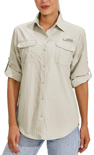 WILLIT T-shirt à manches longues UPF 50+ pour femme, protection solaire, safari Angel Shirts SPF à séchage rapide, kaki, M