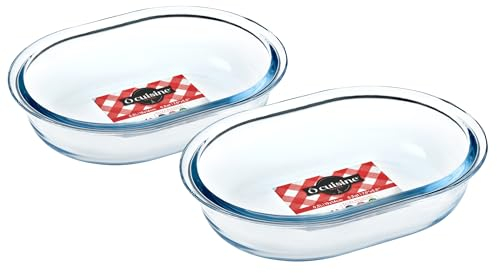 Ocuisine Ôcuisine® Oval Pie Dishes Small Pack of 2 Glass Pie Dishes Extreme Resistance | Oven Safe - Freezer Safe - Microwave Safe | Borosilicate Glass | Made in France, 913S640/WB41