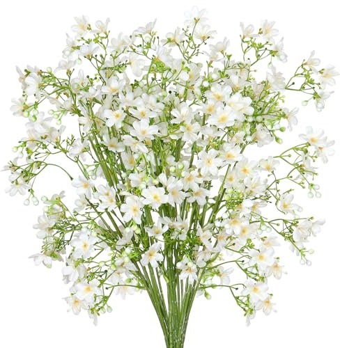 MEIVINES White Artificial Flower 8PCS Silk Flowers Long Stem Floral Bouquet