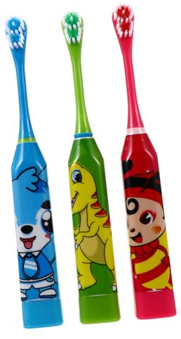 BCOATH Elektrische Kinderzahnbürste Schallzahnbürste 3 Stück Mit Weichen Borsten Cartoon Motiv Tragbar Leichte Reinigung