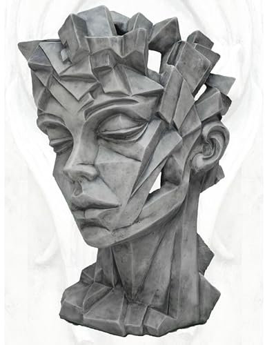STEINFIGURENWELT GIEBEN Skulptur Gesicht Kopf Frau Kubis 90cm abstrakt modern Antik grau Steinguss Steinfigur Vidroflor Gartenskulptur