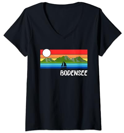 Damen Bodensee Segelboot Berge Design Bodenseeregion Bodensee T-Shirt mit V-Ausschnitt