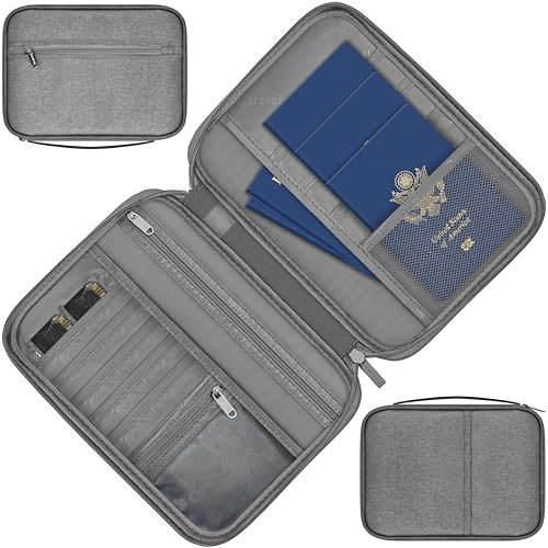 MyGadget Reisepass Organizer [ Platz für 5 Personen Familie ] - Reisepasshülle mit zusätzlichen Platz für Dokumente | EC - Karten | SIM | Schlüssel in Dunkel Grau