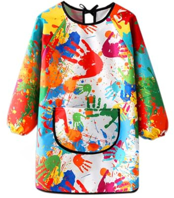 WeddHuis Grembiule da Pittura per Bambini, Impermeabile e Regolabile, con Maniche e Grandi Tasche, per Ragazze e Ragazzi, Scuola, Arte, Pittura, Fai da Te (per 7-11 Anni)