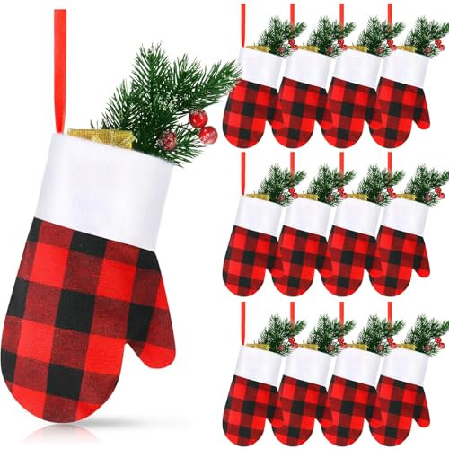 Realspring Mini-Weihnachtsstrümpfe, 17,8 cm, zum Aufhängen, kleine Strümpfe, Weihnachtsfäustlinge, Weihnachtsstrümpfe mit Manschette für Weihnachtsbaumdekoration, Familiengeschenke, Füllung, Schwarz,