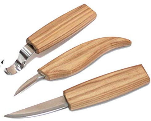 Ensemble d'outils de sculpture sur bois de 3 pièces, couteau à crochet pour sculpture sur cuillère, couteau à sculpter le bois, couteau à découper les copeaux pour le travail du bois et les débutant