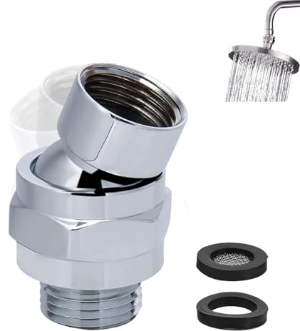 Duschkopf Adapter, Handbrause Adapter 360 Grad mit Dichtungsringe Regendusche Kugelgelenk Gelenkstück Duschkopf für Hahnverlängerung (Silber)