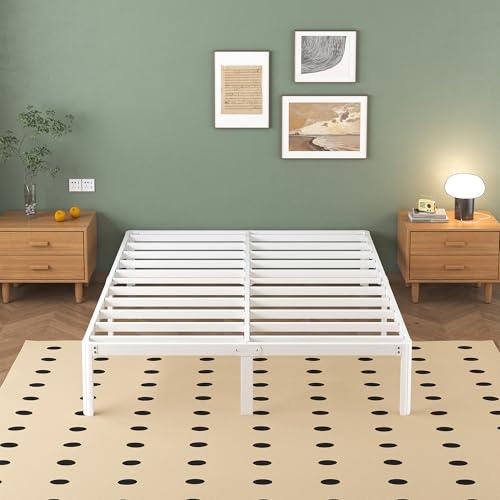 Lutown-Teen Struttura Letto Matrimoniale 160 x 190 cm, Con Gambe Rotonde- Altezza 36 cm, Rete Matrimoniale a Doghe in Metallo, Bianco