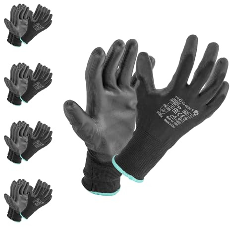 Högert Technik JAGST Handschuhe mit Polyurethanbeschichtung, schwarz, Größe 11, 12 Paar/Packung, abriebfest und flexibel, ideal für präzise Montagearbeiten