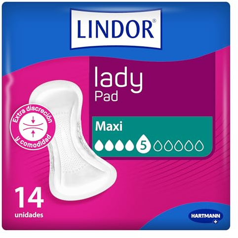 Lindor Lady Damenbinden bei Blasenschwäche, Maxi, Inkontinenz-Einlagen, 14 Stück | Inkontinenz-Einlagen mit zuverlässiger Saugfähigkeit und dezentem Design für den täglichen Gebrauch.
