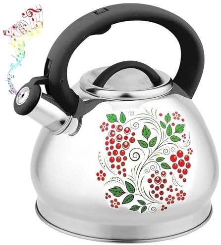 Whistling Tea Kettle, Loud Whistle Food Grade Stainless Steel Teapot, 3L Tea Pot for Stovetop Anti-Hot Handle and Anti-Rust, Suitable for All Heat Sources(C)