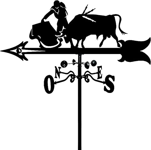Veleta de Acero Inoxidable con Forma de Corrida de toros, indicador de dirección del Viento Retro Duradero, Veleta para Montaje en Techo de casa de Campo