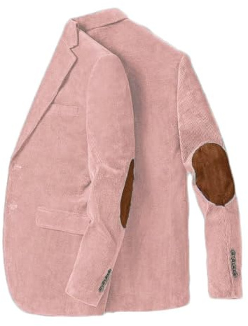 Mens Corduroy Blazer with Elbow Patches Western Single Breasted Father's Day Blush Pink M