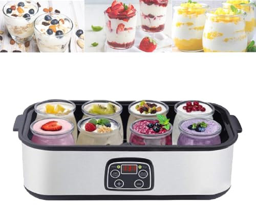 UEGFSIJRF Yogurtiera da 1400 ml con 8 contenitori, Controllo Automatico della Temperatura e del Tempo, Design in Acciaio Inossidabile, Ideale for spuntini salutari for Bambini, Uso familiare
